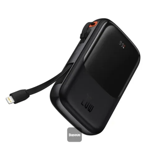 Baseus Qpow Pro Digital Display Fast Charge Power Bank 10000mAh 20W iPhone Edition Black with Simple Series Type-C 3A 0.3m Cable