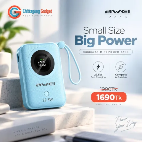 Awei P23K 10000mAh Mini Fast Charging Power Bank – 22.5W