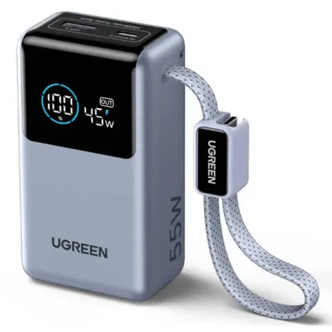 Ugreen Nexode Pro 10000mAh Power Bank PD/QC - 55W, USB-C Cable - Grey