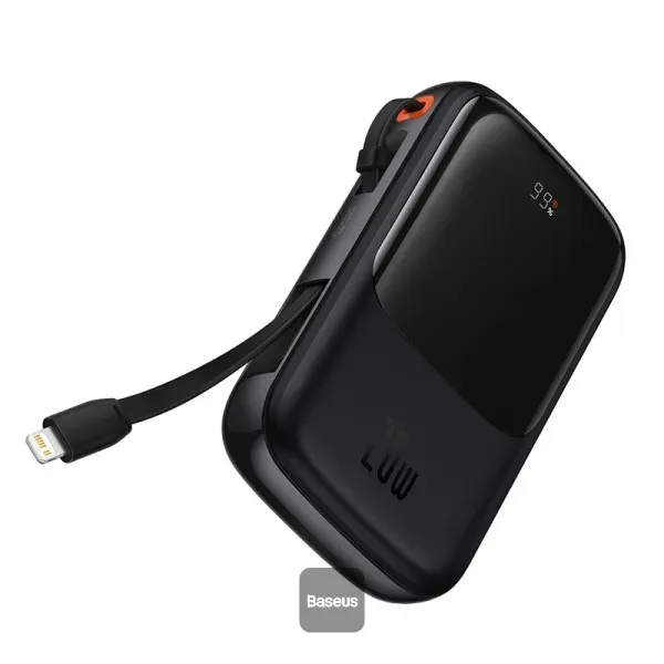 Baseus Qpow Pro Digital Display Fast Charge Power Bank 10000mAh 20W iPhone Edition Black with Simple Series Type-C 3A 0.3m Cable