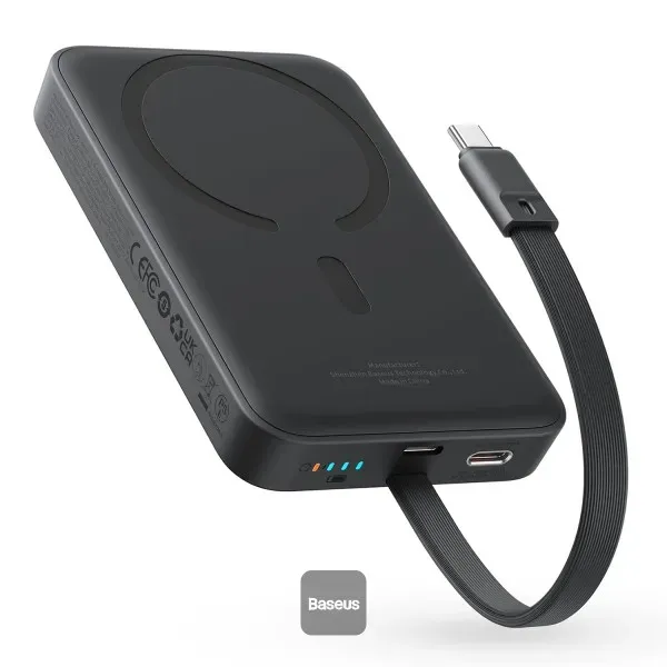 Baseus 10000mAh Magnetic Mini Wireless Fast Charge Power Bank 30W with Built-In Type-C Cable